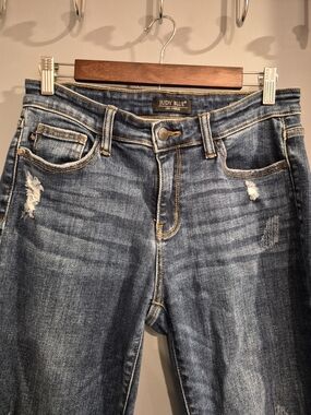 Judy Blue Women's Distressed Mid-Rise Skinny Blue Jeans